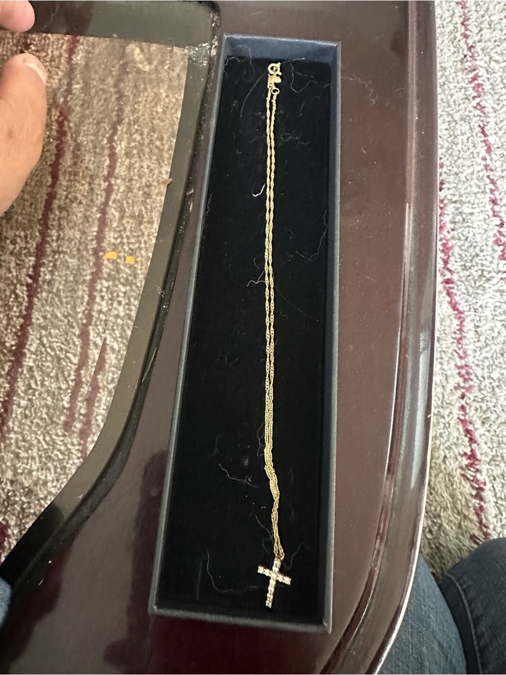 18k Gold thin chain with pendant Necklace Diamond Cross for women